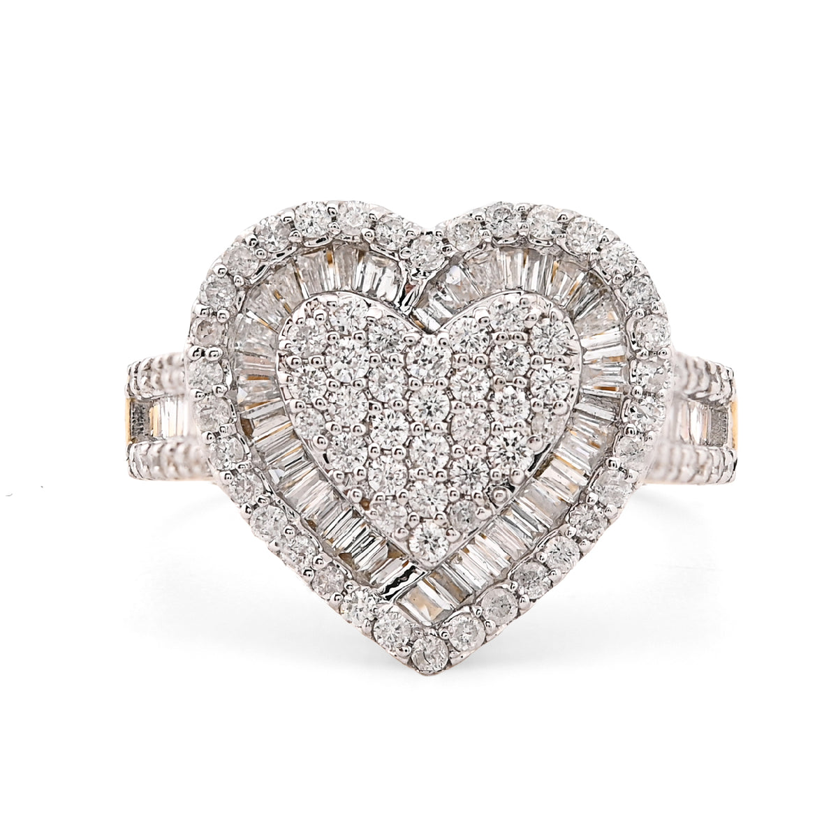 Ladies 10k Yellow Gold 5.4g 1.1CTW Natural Round/Baguette Big Heart Diamond Ring