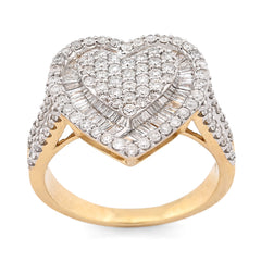 Ladies 10k Yellow Gold 5.4g 1.1CTW Natural Round/Baguette Big Heart Diamond Ring
