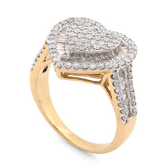Ladies 10k Yellow Gold 5.4g 1.1CTW Natural Round/Baguette Big Heart Diamond Ring