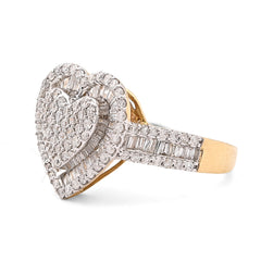 Ladies 10k Yellow Gold 5.4g 1.1CTW Natural Round/Baguette Big Heart Diamond Ring