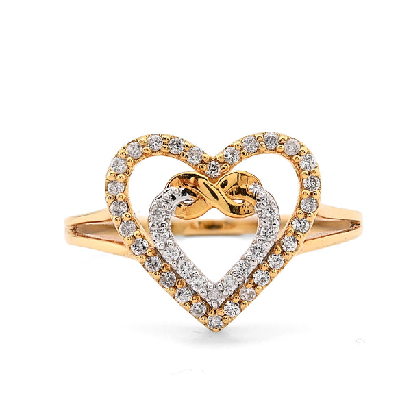 Ladies 10k Yellow Gold 2.1gms 0.23CTW Natural Diamond Infinity Heart Shaped Ring