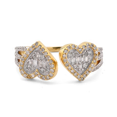 Ladies 10k Yellow Gold 2.6g 0.34CTW Natural Round/Baguette 2 Hearts Diamond Ring