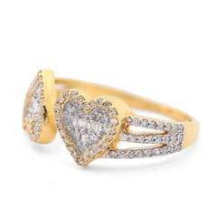 Ladies 10k Yellow Gold 2.6g 0.34CTW Natural Round/Baguette 2 Hearts Diamond Ring