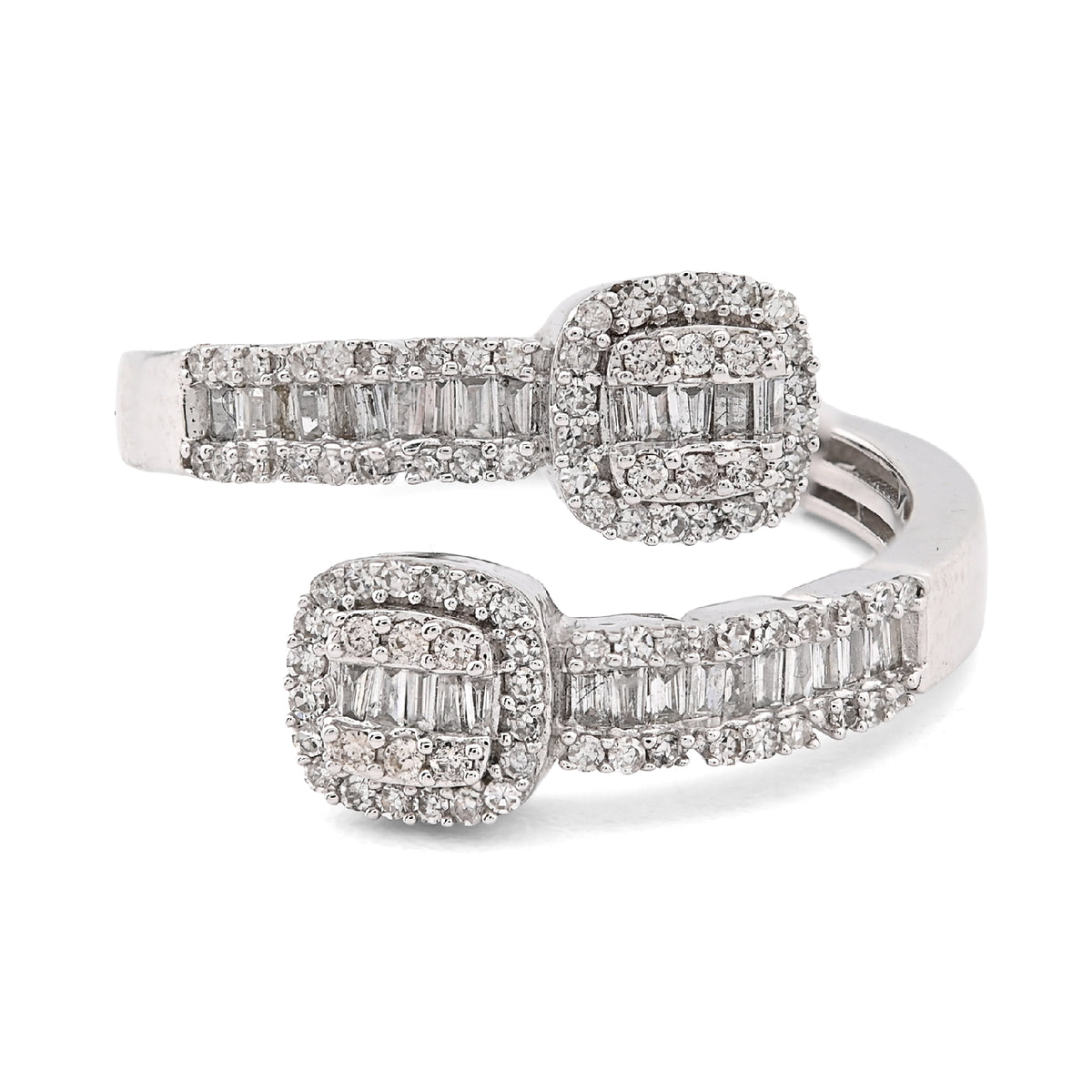 Ladies 14k White Gold 4gm 0.5CTW Pure Round/Baguette Diamond Bypass Diamond Ring