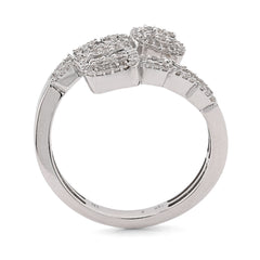 Ladies 14k White Gold 4gm 0.5CTW Pure Round/Baguette Diamond Bypass Diamond Ring
