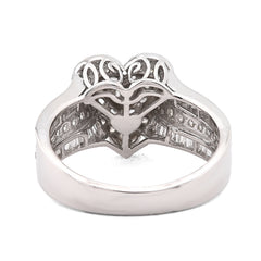 Ladies 10k White Gold 3.6g 0.75CTW Natural Round/Baguette 3 Hearts Diamond Ring