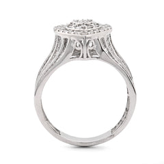Ladies 10k White Gold 3.6g 0.75CTW Natural Round/Baguette 3 Hearts Diamond Ring