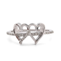 For Ladies 925 Silver 2.2gms 0.125CTW Natural Double Heart Promise Diamond Ring