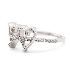 For Ladies 925 Silver 2.2gms 0.125CTW Natural Double Heart Promise Diamond Ring