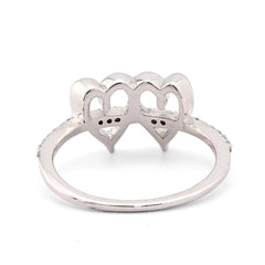 For Ladies 925 Silver 2.2gms 0.125CTW Natural Double Heart Promise Diamond Ring
