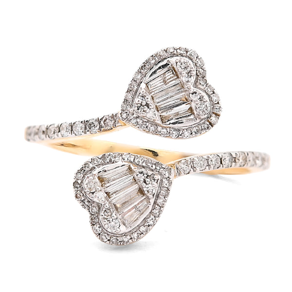 Ladies 14k Yellow Gold 2.6g 0.4CTW Pure Round/Baguette Bypass Heart Diamond Ring