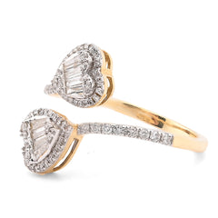 Ladies 14k Yellow Gold 2.6g 0.4CTW Pure Round/Baguette Bypass Heart Diamond Ring