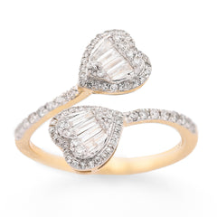 Ladies 14k Yellow Gold 2.6g 0.4CTW Pure Round/Baguette Bypass Heart Diamond Ring