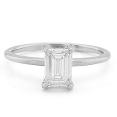 Pure 14k White Gold 1CTW Lab Grown Diamond Emerald Cut 2.2g Womens Wedding Ring