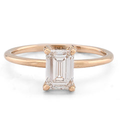 Womens 14k Yellow Gold 1CTW Lab Diamond Emerald Cut Solitaire Wedding Ring 2.2gm
