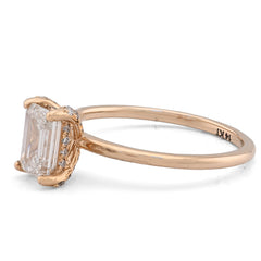 Womens 14k Yellow Gold 1CTW Lab Diamond Emerald Cut Solitaire Wedding Ring 2.2gm