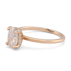 14k Yellow Gold 1CT Lab Grown Oval Solitaire Diamond Promise Ring 2.2g For Women