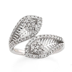 Fine 14k White Gold 0.5CTW Natural Diamond Bypass Leaf Ring 4gms For Womens