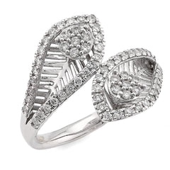 Fine 14k White Gold 0.5CTW Natural Diamond Bypass Leaf Ring 4gms For Womens