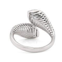 Fine 14k White Gold 0.5CTW Natural Diamond Bypass Leaf Ring 4gms For Womens