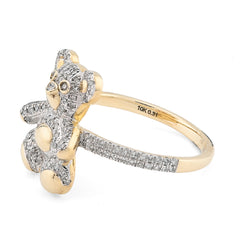 10k Yellow Gold 0.31CTW Natural Diamond Cute Teddy Bear 3.2gms Womens Ring