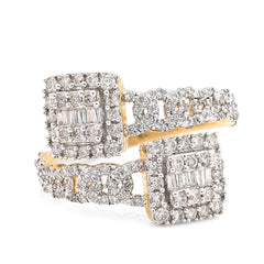 10k Yellow Gold 3.8g 3/4CT Natural Round/Baguette Diamond Two Square Bypass Ring