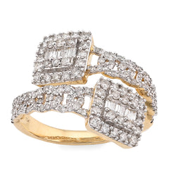 10k Yellow Gold 3.8g 3/4CT Natural Round/Baguette Diamond Two Square Bypass Ring