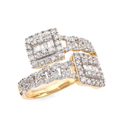 10k Yellow Gold 3.8g 3/4CT Natural Round/Baguette Diamond Two Square Bypass Ring