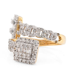 10k Yellow Gold 3.8g 3/4CT Natural Round/Baguette Diamond Two Square Bypass Ring