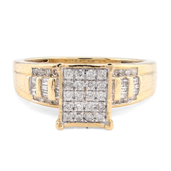 10k Yellow Gold 3.7g 0.5CTW Natural Round/Baguette Diamond Rectangle Womens Ring