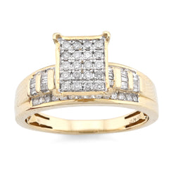 10k Yellow Gold 3.7g 0.5CTW Natural Round/Baguette Diamond Rectangle Womens Ring