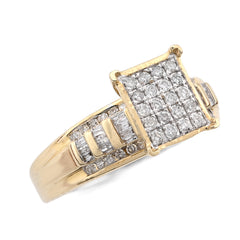 10k Yellow Gold 3.7g 0.5CTW Natural Round/Baguette Diamond Rectangle Womens Ring