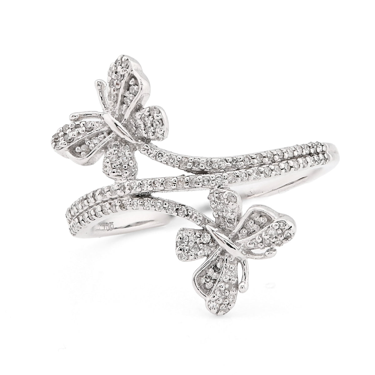 925 Silver 0.23CTW Natural Diamond Butterfly Bypass 2.1gms Womens Promise Ring