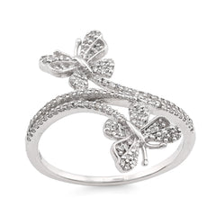 925 Silver 0.23CTW Natural Diamond Butterfly Bypass 2.1gms Womens Promise Ring