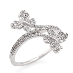 925 Silver 0.23CTW Natural Diamond Butterfly Bypass 2.1gms Womens Promise Ring
