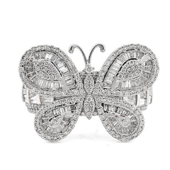 Womens 10k White Gold 1.8CTW Natural Round/Baguette Diamond Butterfly Ring 8.2gm