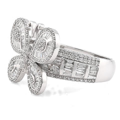 Womens 10k White Gold 1.8CTW Natural Round/Baguette Diamond Butterfly Ring 8.2gm
