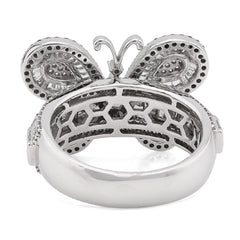Womens 10k White Gold 1.8CTW Natural Round/Baguette Diamond Butterfly Ring 8.2gm