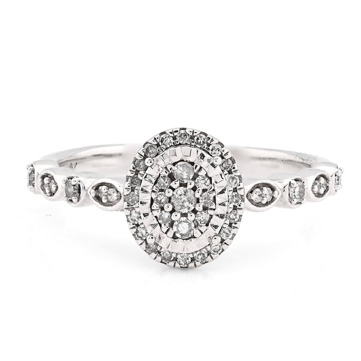 10k White Gold 0.20CTW Natural Diamond Oval Shape Womens Engagement Ring 3gms