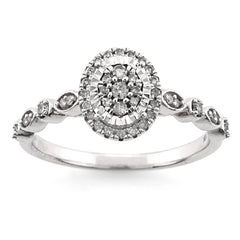 10k White Gold 0.20CTW Natural Diamond Oval Shape Womens Engagement Ring 3gms