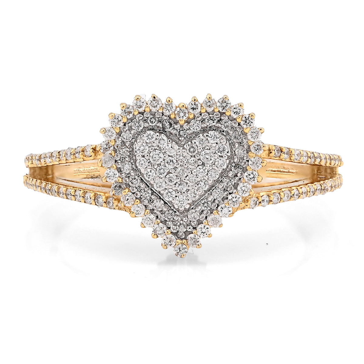 Fine 10k Yellow/White Gold 2.8gms 0.35CTW Natural Diamond Dual Heart Womens Ring
