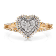 Fine 10k Yellow/White Gold 2.8gms 0.35CTW Natural Diamond Dual Heart Womens Ring