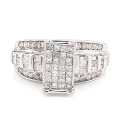 10k White Gold 1.0CTW 4.4g Natural Round/Baguette Diamond Rectangular Women Ring