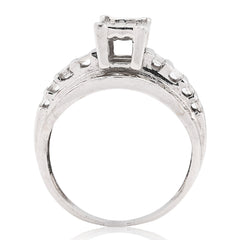 10k White Gold 1.0CTW 4.4g Natural Round/Baguette Diamond Rectangular Women Ring