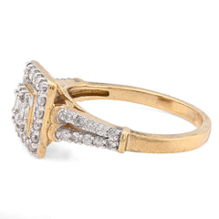 10k Yellow Gold 0.54CTW Natural Diamond Round/Baguette Square Womens Ring 3.6gms