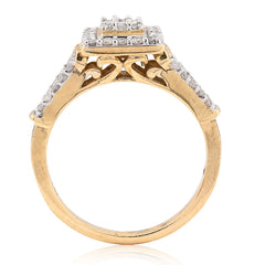 10k Yellow Gold 0.54CTW Natural Diamond Round/Baguette Square Womens Ring 3.6gms