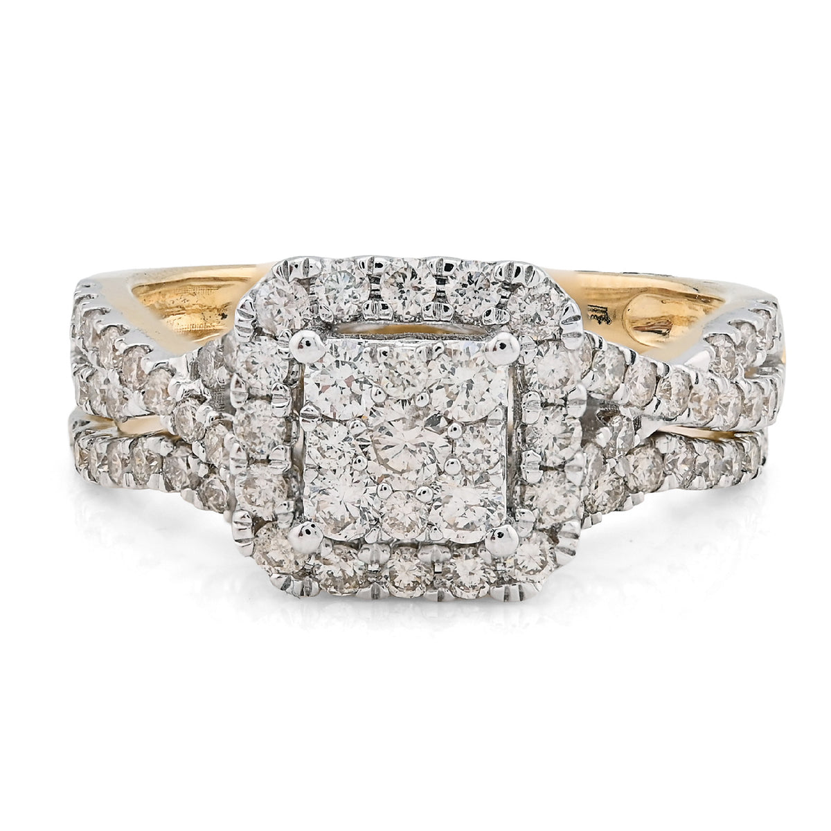14k Yellow/White Gold 1.02CTW Natural Diamond Bridal Set Square Womens Ring 3.6g