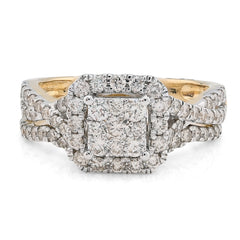 14k Yellow/White Gold 1.02CTW Natural Diamond Bridal Set Square Womens Ring 3.6g