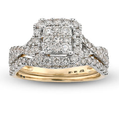 14k Yellow/White Gold 1.02CTW Natural Diamond Bridal Set Square Womens Ring 3.6g