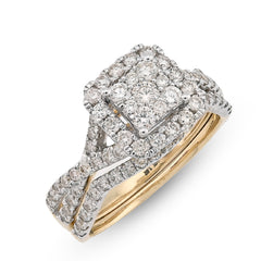 14k Yellow/White Gold 1.02CTW Natural Diamond Bridal Set Square Womens Ring 3.6g